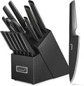 KUISINE Upgraded Chef Knife Set One Piece Molding High Carbon Stainless Steel,Super Sharp Blade Ergonomic Steel Handle,Knife Block Set with Built-in Sharpener(EX Black Pro,15PCS)