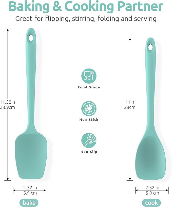 600ºF Heat Resistant Silicone Spoons: U-Taste Flexible Baking Spoon Spatula & Cooking Scoop Spoonula, Seamless Soft Kitchen Utensils for Serving, Scraping, Scooping in Non-Stick Cookware (Aqua Sky)