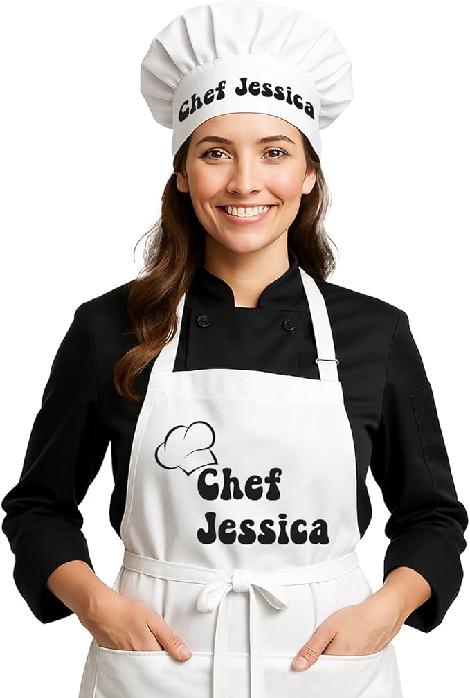 Personalized Chef Apron, Personalized Gift for Dad or Mom, Custom Apron Gift for Boyfriend, Husband, Brother, Wife, Birthday Gifts for Women or Men, Kitchen Cooking Aprons with Pockets