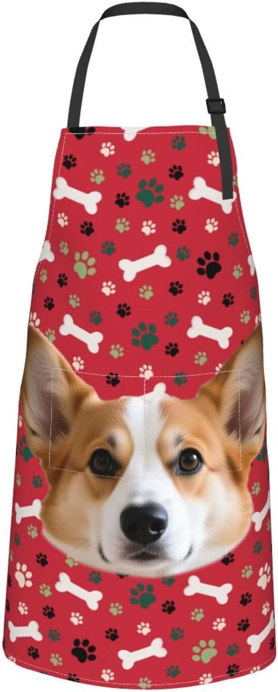 Custom Dog Face Apron for Men Women, Personalized Photo Bib Apron with Pockets, Customized Chef Aprons