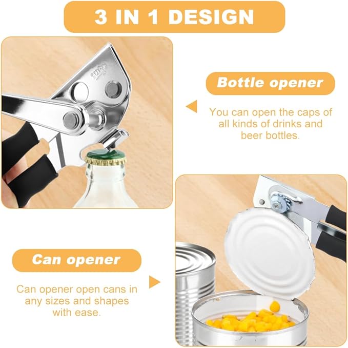 2 pcs Can Opener Manual,Can Opener with Magnet,Can Openers Hand Held Heavy Duty,Bottle Opener,Can Opener Manual Hand Crank,Classic Multifunction Can Opener,Can Opener Smooth Edge