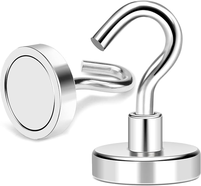 MIKEDE Magnetic Hooks, 50Lbs+ Heavy Duty Magnet Hooks for Cruise Cabins, Super Neodymium Hanging Hooks Strong Magnets with Hook for Fridge, Magnetic Hanger for Grill, Toolbox, Storage, Pack of 4