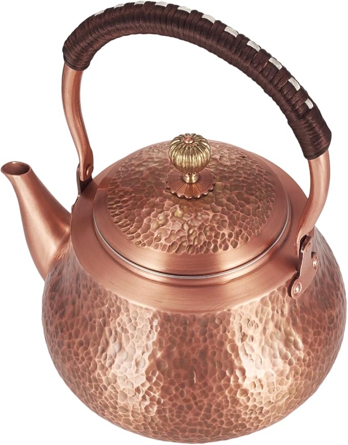 Handmade Copper Tea Kettle for Stove Top, Hammered Solid Pure Copper Teapot Made for Gasstove, 1200ml (Type-B)