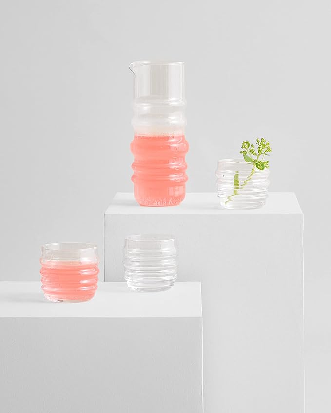 MARIMEKKO Sukat Makkaralla Glass Tumblers — Refine Your Kitchen Décor with Our Iconic Clear Glassware — Stylish & Mouth-Blown Drinking Glasses Set of 2 (7 oz)