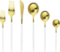 JASHII 18/10 Silver Silverware Set Stainless Steel Flatware Utensils Set Gold Cutlery Set| 36-Piece Modern Cubiertos Dorados| BEST Birthday Wedding Gift (6 sets, White Handle Gold Mirror Polish)
