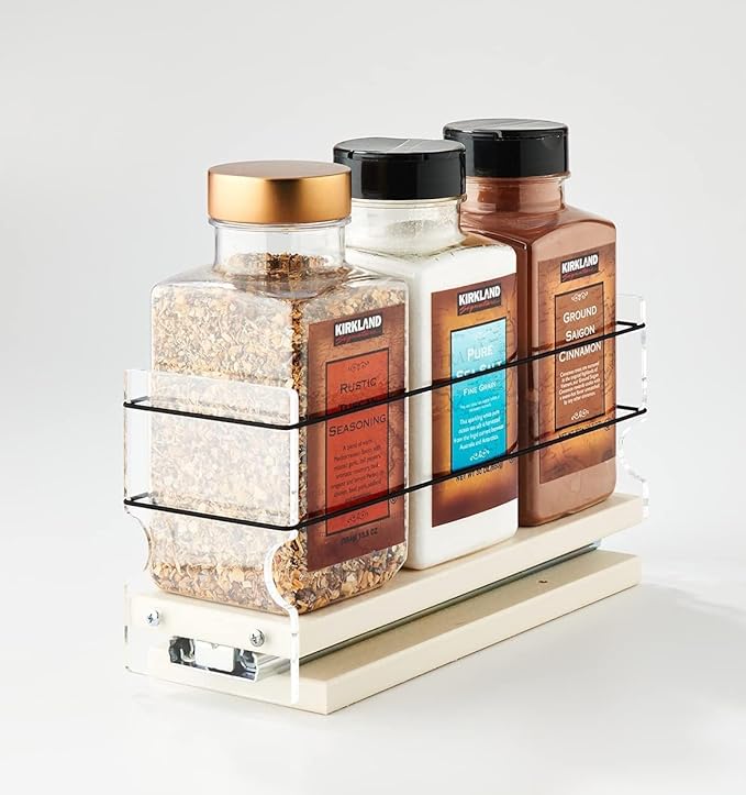 Vertical Spice - Sliding Spice Rack Organizer for Cabinets - Pull Out Shelves for Upper Kitchen Cabinets - Cabinet Organizer/Storage - 1 Tier - 3.45" x 5.0" x 10.6"(Cream, Partially Assembled)