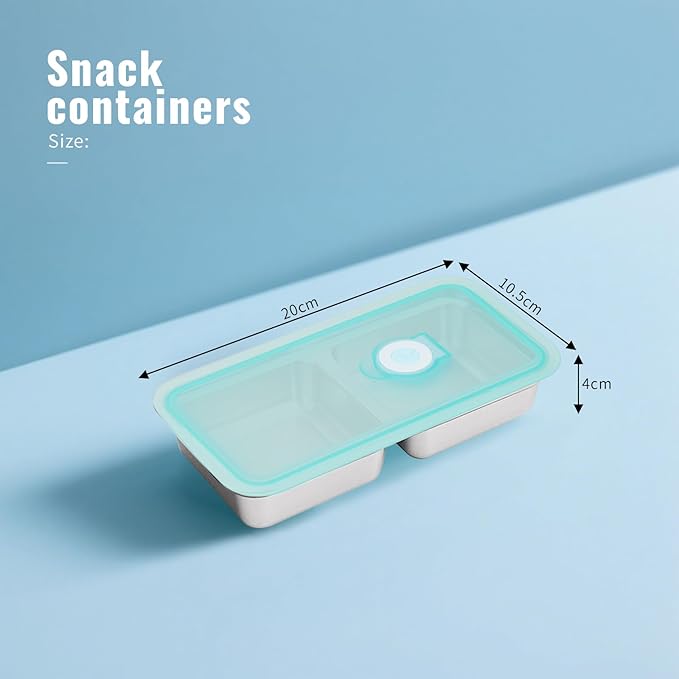 6 PCS Stainless Steel Snack Containers, Stainless Steel Double Compartment Snack Containers, Reusable & Dishwasher-Safe,Ideal for Travel, Outdoor Camping, Work and School