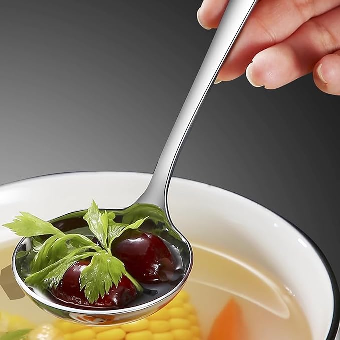 Zjunhm Small Soup and Gravy Ladles - 304 Stainless Steel, 7.7 Inches, 2-Piece Set - Dishwasher Safe (Silver)