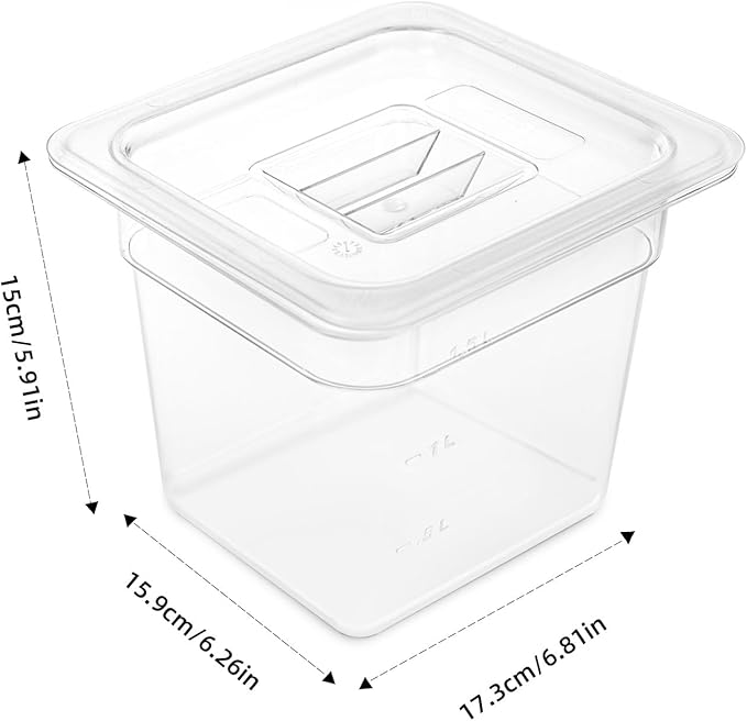6 Pack 1/6 Size Food Pan with Lids,Stackable Freezer-Safe Meal Prep Containers for homes schools restaurants hotels -40°F to 212°F (1/6 size 6 inch deep, 2.22L/2.35QT)