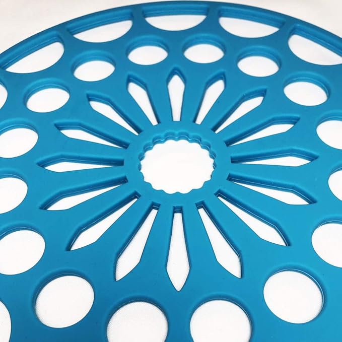 3 Set Silicone Trivet Mats with 1 Extra Large Included | Intricately Carved Insulated Flexible Durable Non Slip Thick Round Premium Trivets for Hot pots and Pans | Light Blue