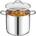 Stainless Steel Stockpot with Tempered Glass Lid 12 Quart, Durable 18/0 Stainless Steel, Impact-Bonded Base for Even Heating, Riveted Handles, Oven & All Stove Compatible, Safe Up To 500°F (260°C)