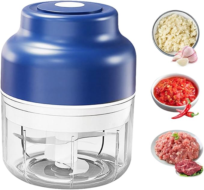 2026 Electric Garlic Chopper with USB Rechargeable Design, Portable Food Processor for Garlic, Onion, Chili, Nuts, Vegetables, One-Touch Mini Kitchen Helper (Blue, 250ml)