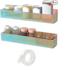 VAEHOLD Adhesive Acrylic Spice Rack with Nano Double Sided Tape Wall Mount Organizer, Wall Spice Rack With Shelf Ends for Kitchen Cabinet Door - 2 Pack 12‘’ Shelves (Colorful)