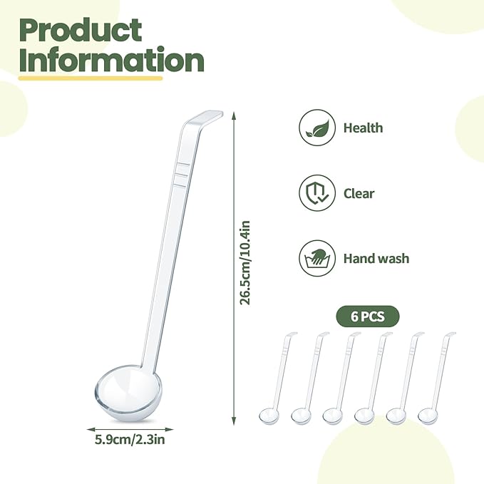 6 Pcs 1 Oz Small Ladle 10.4 Inches Mini Ladles for Serving Sauce, Soup, Dressing, Punch Bowl, Gravy, Cocktail, Fruit Juices – Clear Plastic Long Handle Ladles for Parties, Catering