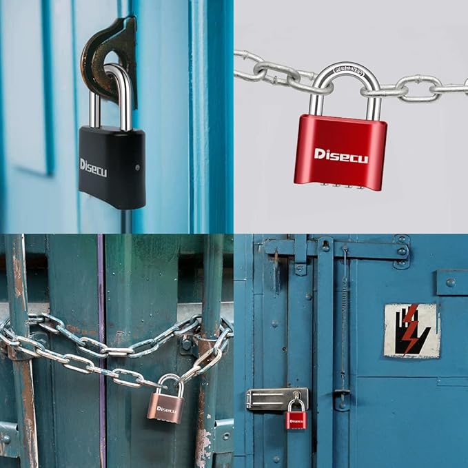 1 Pack disecu Heavy Duty 4 Digit Combination Lock, Outdoor Waterproof Padlock for School Gym Locker, Storage Unit, Shed, Fence, Gate, Toolbox (Red)