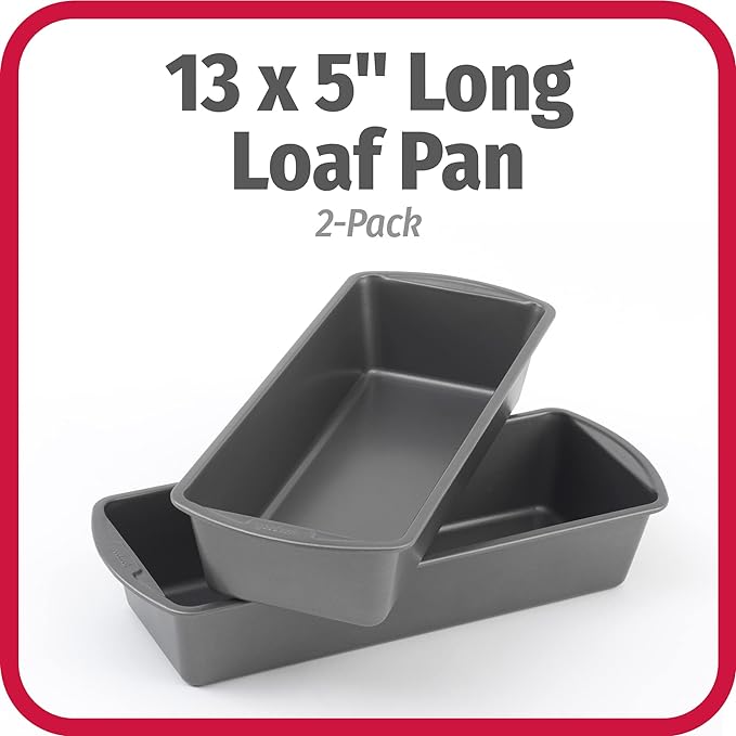 GoodCook Set of 2 Extra Large 13" x 5" Nonstick Steel Bread Loaf Pans, Gray - Set of Two Loaf Pans, Even Heat Distribution, Scratch-Resistant Nonstick Coating, Durable Construction, Easy to Clean
