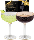 VEMACITY - Embossed Espresso Martini Glasses Set of 2 (10oz) - Gold Rim Coupe Glasses for Cocktails, Champagne & Margaritas - Vintage Art Deco Design | Ideal for Christmas & New Years
