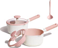 CAROTE 2.5QT & 3.0QT Sauce Pan Sets with Lid & Ladle Ceramic Nonstick Pot Set Non Toxic Saucepan with Stay-cool Handle Small Kitchen Cooking Pots, Easy to Clean, Induction Comptable, PFOA FREE