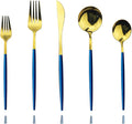 Blue Gold Silverware Set, JASHII 30-Piece Stainless Steel Satin Finish Flatware Set, Kitchen Utensil Set, Mirror Polished Tableware Cutlery Set for Home and Restaurant, Dishwasher Safe