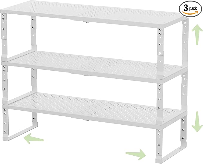 Flat Top Storage Rack - Expandable Countertop Space Saver, Heavy-Duty Steel Construction, Powder Coated Finish for Kitchens, Bathrooms, Workshops or Offices