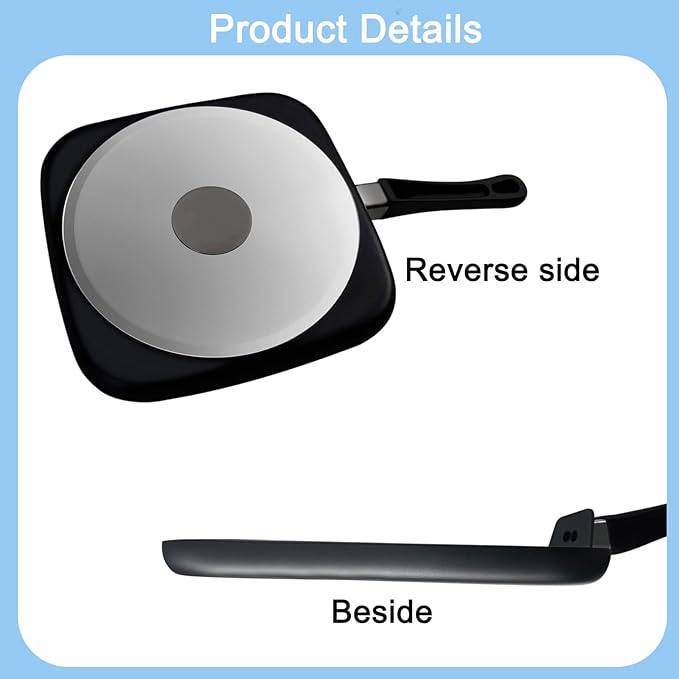 10 Inch Square Griddle Pan - Nonstick Flat Skillet, Cast aluminum, Grill Pan for Cooking Stove Top Omelette Steak Stir Fry, Comales para Tortillas with Cool Touch Handle, PFOA Free