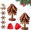 Christmas Tree Trivets Set of 4 for Hot Dishes, Natural Tree Trivet Set - 4 Wooden Trivets & 1 Stand Like a Christmas Trees, Kitchen Counter Decor Tools, Artisanal Wooden Coasters(Walnut-2pcs)