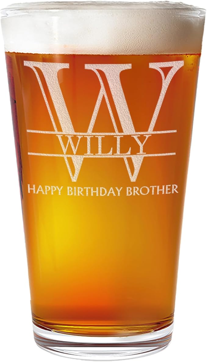 Personalized Etched 16oz Pint Glass – Beer Gifts, Custom Engraved Drinking Glasses, Customized Retirement Gift for Men, Birthday Gifts for Him, Beer Lover Cup, Groomsmen Wedding, Halpert Monogram