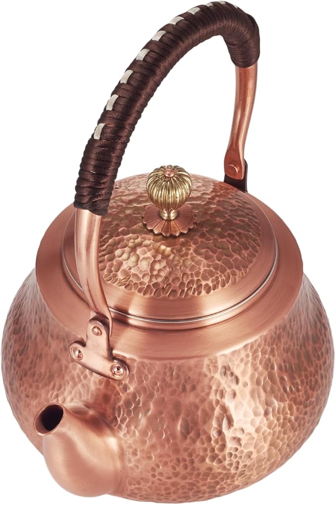 Handmade Copper Tea Kettle for Stove Top, Hammered Solid Pure Copper Teapot Made for Gasstove, 1200ml (Type-B)