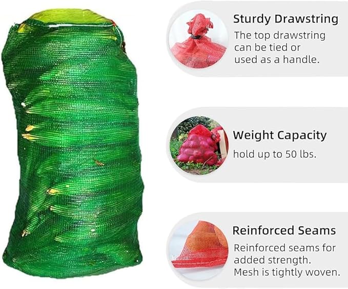 50pcs Produce Storage Mesh Bags Extra Large Reusable Vegetable Storage Bags Sacks 21'' x 32'' Holds up to 50 Lbs Vegetable Storage Bags for Garden Produce Citrus Potato Onion Storage