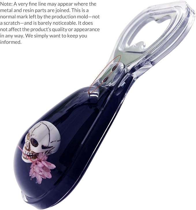 Magnetic Bottle Opener – Original Design Skull Biting Flower in Black Resin – Strong Magnet for Fridge – Lightweight Gift for Goth Decor & Bartenders – Black, 1 PCS