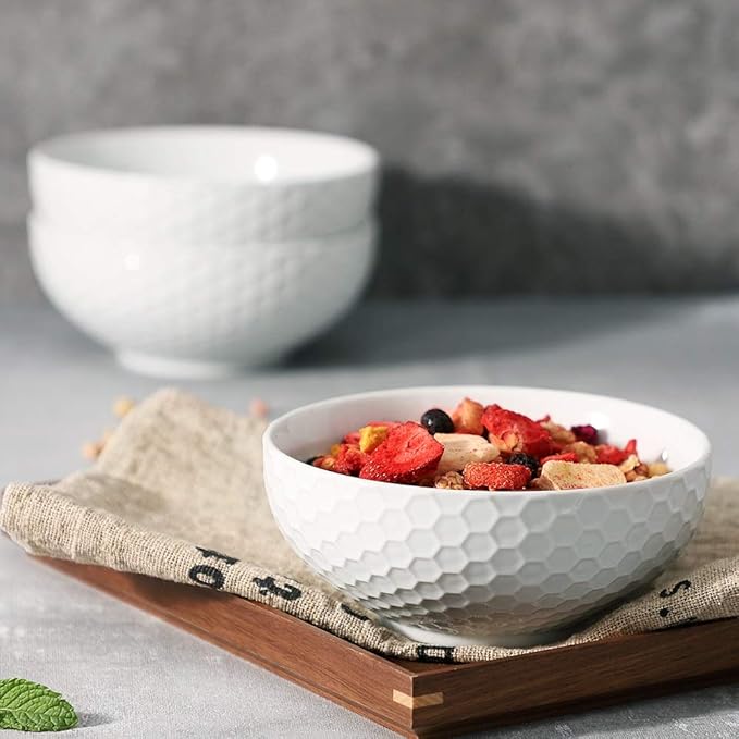 Cereal Soup Bowls, 20 Ounce White Bowls Set, Porcelain Bowls for Oatmeal, Rice, Salad, Pasta and Noodle, Set of 4 (6inch)