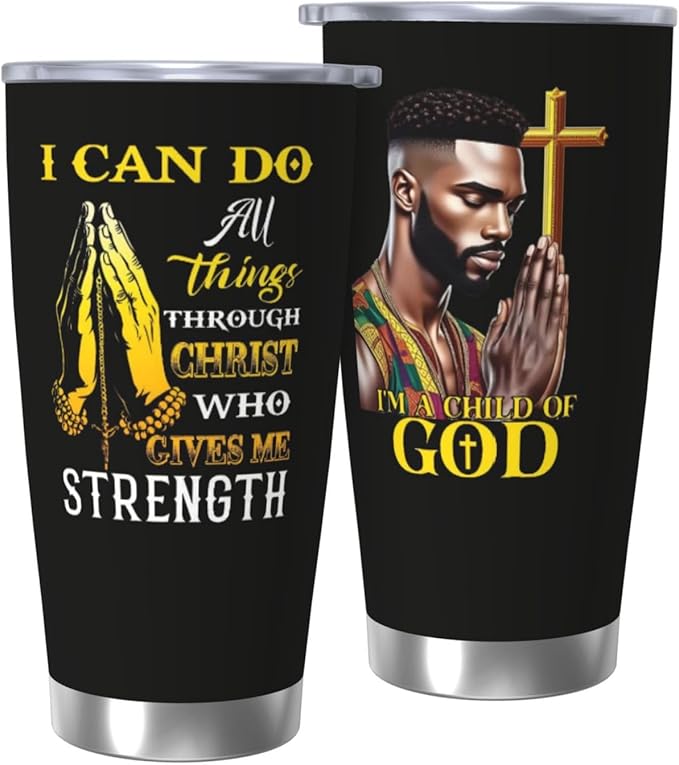 Africian American Christian Gifts for Men, Religion Gift Black Man Coffee Mug, Afro Black Dad Gift Travel Mug, 20oz Coffee Tumbler, Christian Tumbler for Men Faith