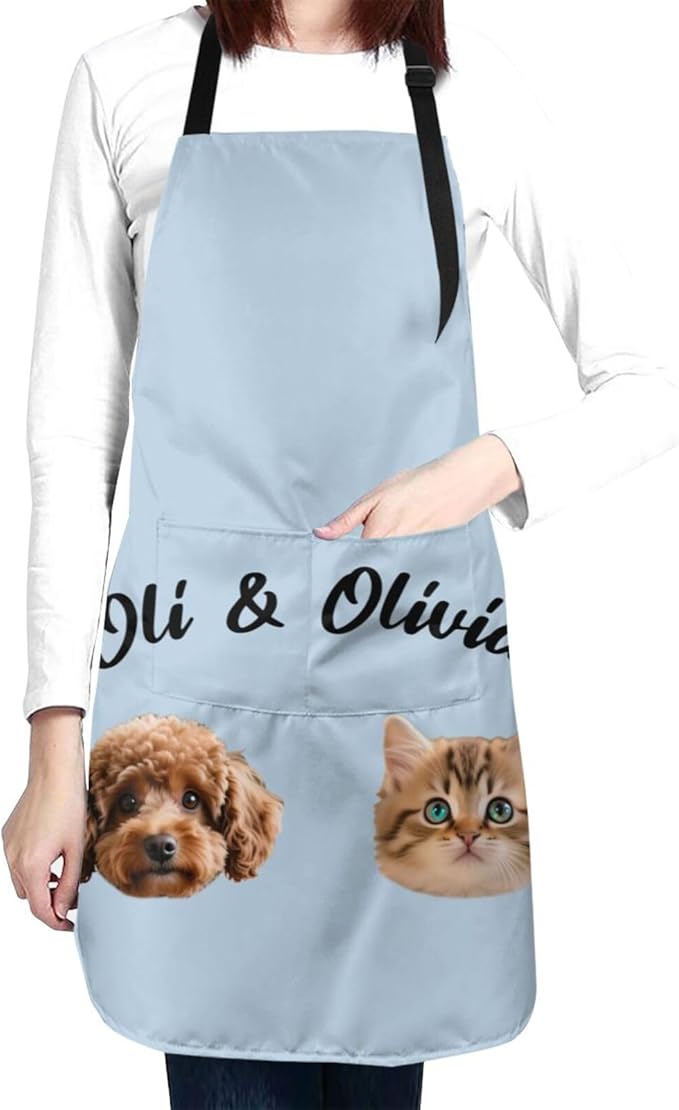 Custom Dog Face Apron for Men Women, Personalized Photo Bib Apron with Pockets, Customized Chef Aprons