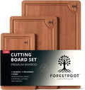 Bamboo Cutting Board Set – 3-Piece Wooden Kitchen Boards for Meal Prep & Serving – Durable Bamboo with Deep Juice Groove & Side Handles – Great for Meat, Vegetables & Charcuterie(Brown)