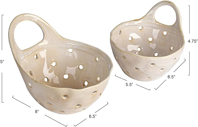 Creative Co-Op Set of 2 Cream Stoneware Colanders