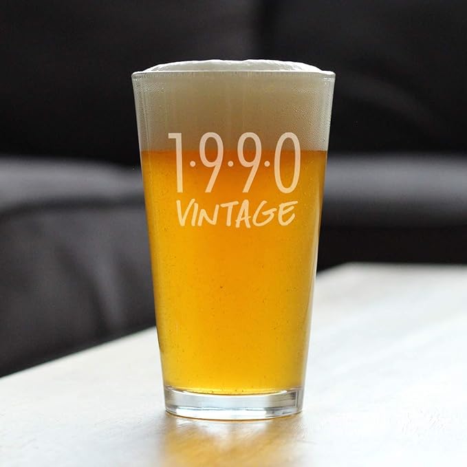 Vintage 1990 Pint Glass for Beer - 35th Birthday Gifts for Men or Women Turning 35 - Fun Bday Party Decor - 16 oz