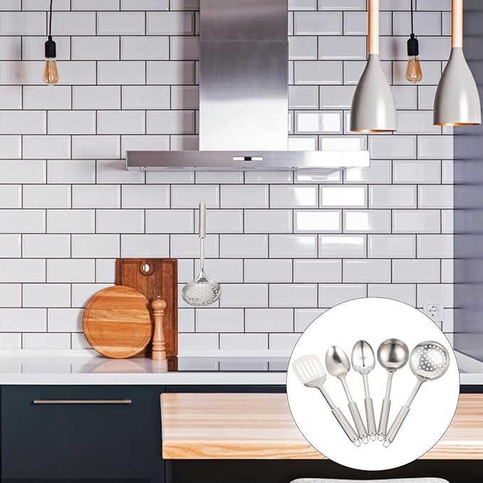 1 Set kitchen utensils stainless steel Food Cooking Spatula Soup Spoon Stainless Steel Serving Utensils Cutlery Set Spatulas Set Nonstick Cookware Home