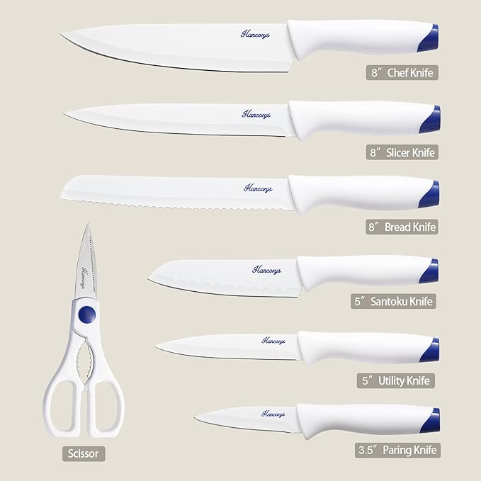 Kitchen Knife Set, 13PCS Chef Knife Set with Nonstick Ceramic Anti-Rust Coating, Cooking Knives with 6 Blade Guards, Dishwasher Safe, Gifts for Dad, Mom, Husband and Wife
