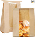 100 Pack Reusable Bread Bags with Tin Strip, Large Bakery Bags with Window, Beige, Kraft Paper with Polyethylene interior, Twist Tie Closure, Ideal for Homemade Bread, Sourdough, and More