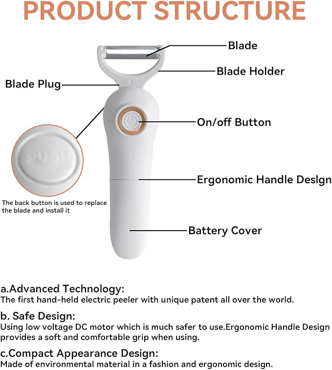 3-in-1 Electric Peeler | Auto Blade for Fruits/Vegetables | 3 Interchangeable Blades | Type-C Charging,Battery Capacity 1500 mAh | Kitchen, Travel, Camping