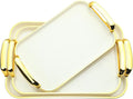 3 Pack Serving Tray with Handles, Stackable Reusable Trays for Serving Food, Plastic Serving Platters for Party, Charcuterie, Fruit, Appetizer, Cream Gold