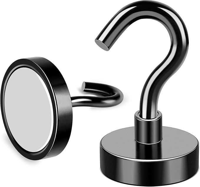 MIKEDE Black Magnetic Hooks Heavy Duty, 30Lbs+ Strong Neodymium Magnets with Metal for Refrigerator,Super Cruise Hanging, Kitchen, Storage - Pack of 130