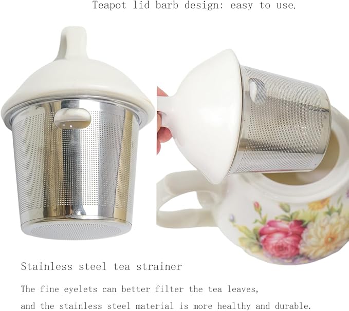 Classic Vintage British Royal Style Ceramic Teapot, 30OZ Large Teapot Perfect for Everyday Gatherings (White, Large)