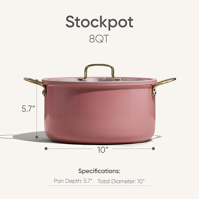 CAROTE 8QT Fully-Clad 3-Ply Stainless Steel Stockpot with Lid Small Kitchen Pot,Outer Ceramic Layer,Even Heating, Fits all stoves,Oven & Dishwasher Safe,Stay Cool Handle,Pink (PFAS/PFOA/PFOS Free)