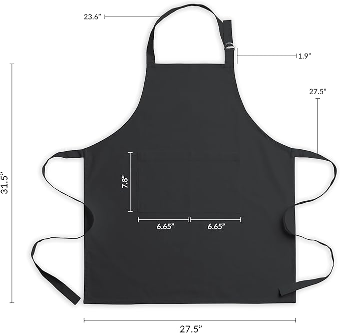 CALICOT Apron for women with Pocket 100% Cotton 27.50"x31.50" 2 Pieces Adjustable Neck Strap & long ties Apron Men, Chef, Wedding, Cooking, Gardening, Server, Waitress (Black)