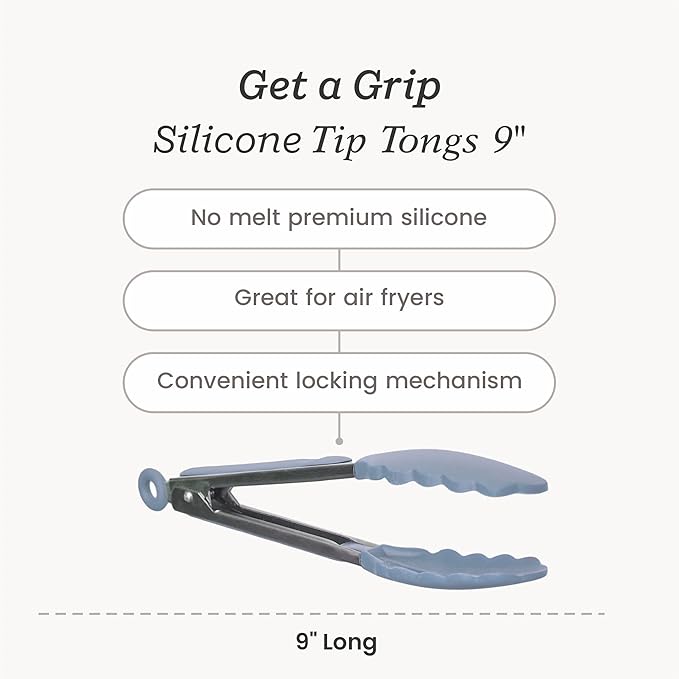Starpack 'Get a Grip' Silicone Kitchen Tongs for Cooking 9 Inch - BBQ Silicone Tongs for Grill Heat Resistant to 600°F - Stainless Steel Utensils with Non Stick Rubber Tips for Serving Food