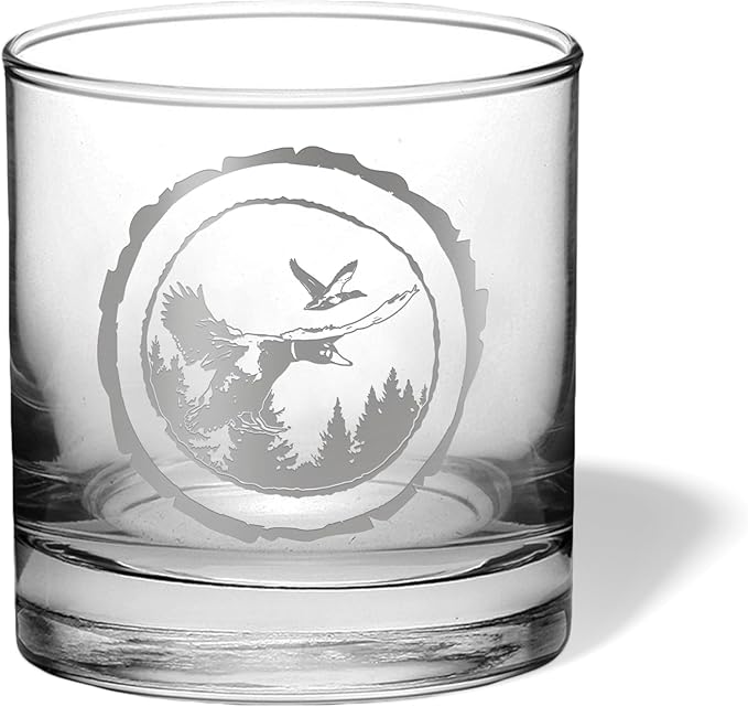 Duck Hunting Gifts for Hunters and Outdoorsman Mallard Whiskey Glass with Coaster Rustic Décor for Mountain Cabin Lake House Beer Pint Glass Fishing Fisherman Dad (Mallard, Single Whiskey Glass)