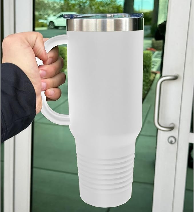 LaserGram 40oz Vacuum Insulated Travel Mug with Handle, Sushi, Personalized Engraving Included (White)