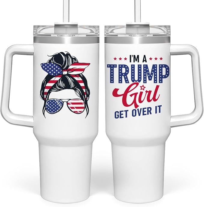 wowcugi Trump Girl Tumbler with Handle 40oz, Stainless Steel Insulated Tumblers Coffee Travel Mug, American Gifts for Women