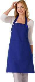 TOSHE Kitchen Apron Waterdrop Resistant Cotton Apron with adjustable Aprons for Women with Pockets 10 Color option Cooking Blue Apron (Navy Blue)